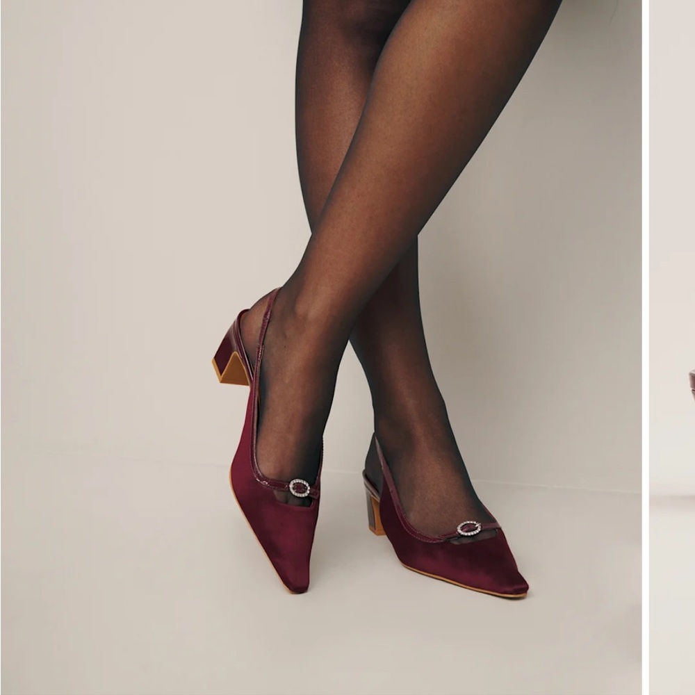 Reformation Nazanin Slingback Heel Ruby Satin - Size 9.5